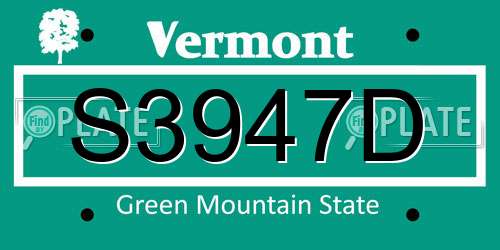S3947D Vermont License Plate