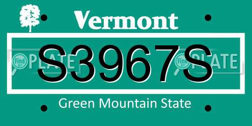 S3967S Vermont License Plate