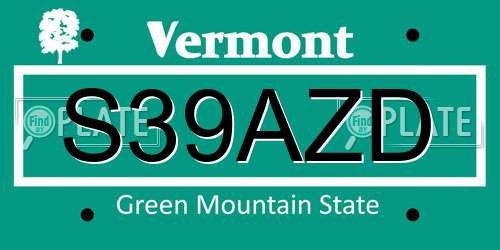 S39AZD Vermont License Plate