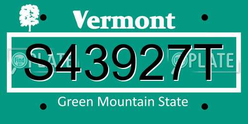 S43927T Vermont License Plate