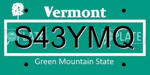 S43YMQ Vermont License Plate