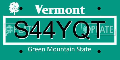 S44YQT Vermont License Plate