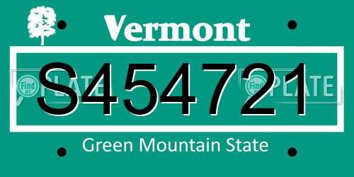 S454721 Vermont License Plate