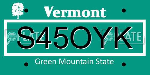 S45OYK Vermont License Plate