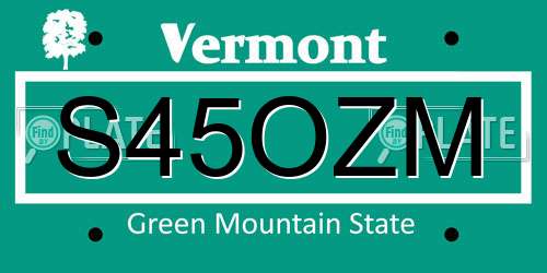 S45OZM Vermont License Plate