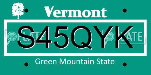 S45QYK Vermont License Plate