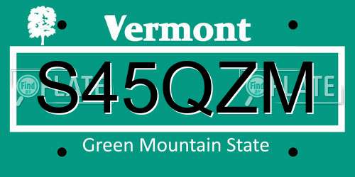 S45QZM Vermont License Plate