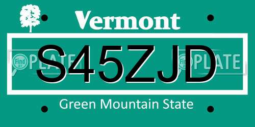 S45ZJD Vermont License Plate