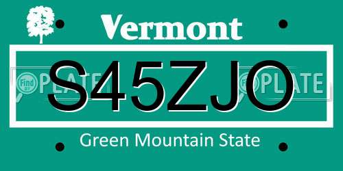 S45ZJO Vermont License Plate