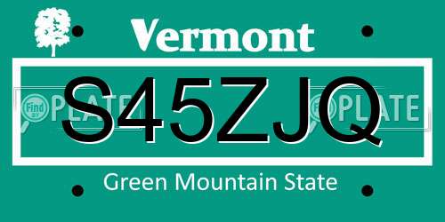 S45ZJQ Vermont License Plate