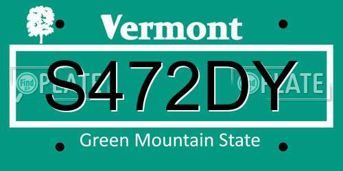 S472DY Vermont License Plate