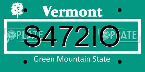 S472IO Vermont License Plate
