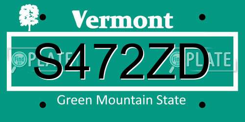 S472ZD Vermont License Plate