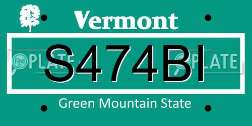 S474BI Vermont License Plate