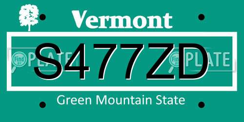 S477ZD Vermont License Plate