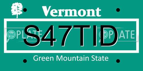 S47TID Vermont License Plate