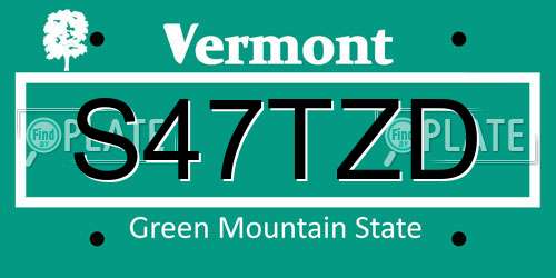 S47TZD Vermont License Plate