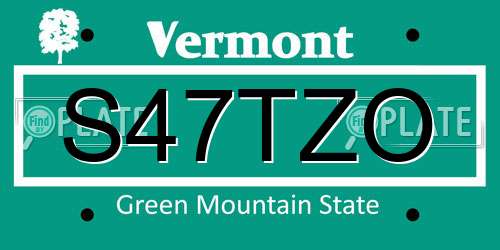 S47TZO Vermont License Plate
