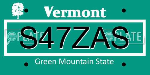 S47ZAS Vermont License Plate