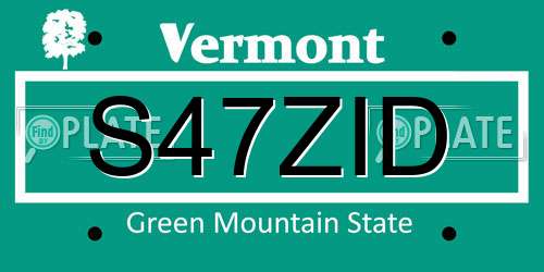 S47ZID Vermont License Plate