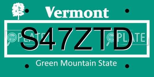 S47ZTD Vermont License Plate