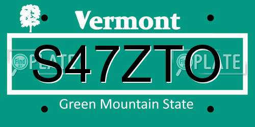 S47ZTO Vermont License Plate