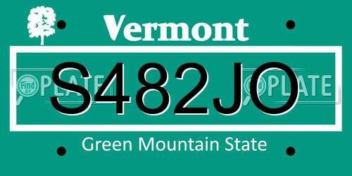 S482JO Vermont License Plate
