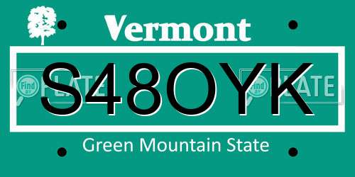 S48OYK Vermont License Plate