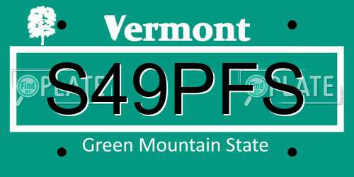S49PFS Vermont License Plate