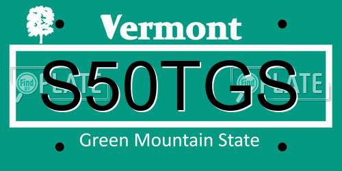 S50TGS Vermont License Plate