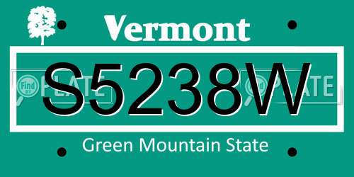 S5238W Vermont License Plate
