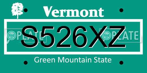S526XZ Vermont License Plate