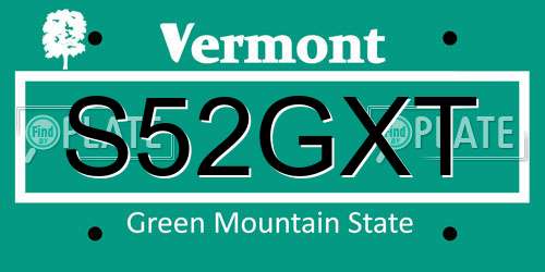S52GXT Vermont License Plate
