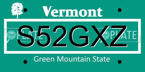 S52GXZ Vermont License Plate