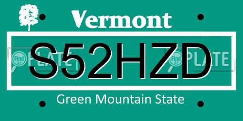 S52HZD Vermont License Plate