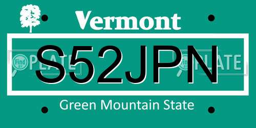 S52JPN Vermont License Plate