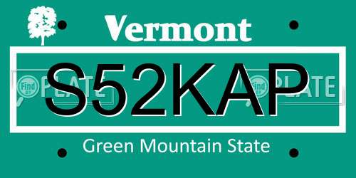 S52KAP Vermont License Plate