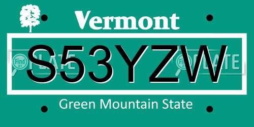 S53YZW Vermont License Plate