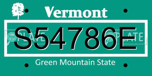 S54786E Vermont License Plate