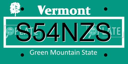 S54NZS Vermont License Plate