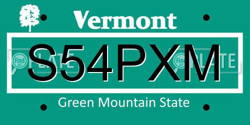 S54PXM Vermont License Plate
