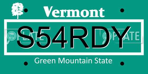 S54RDY Vermont License Plate