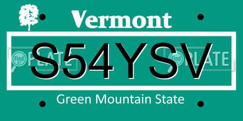 S54YSV Vermont License Plate