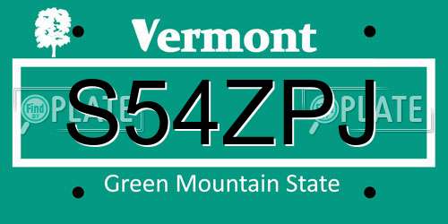 S54ZPJ Vermont License Plate