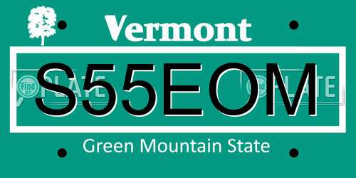 S55EOM Vermont License Plate