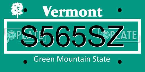 S565SZ Vermont License Plate