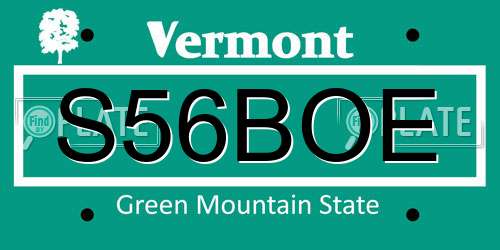 S56BOE Vermont License Plate