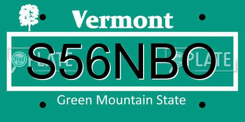 S56NBO Vermont License Plate