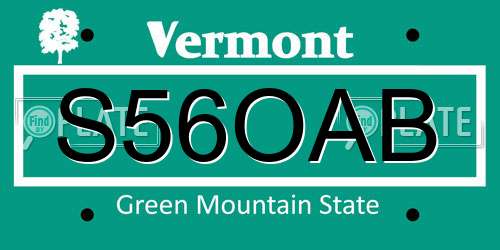 S56OAB Vermont License Plate