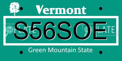 S56SOE Vermont License Plate